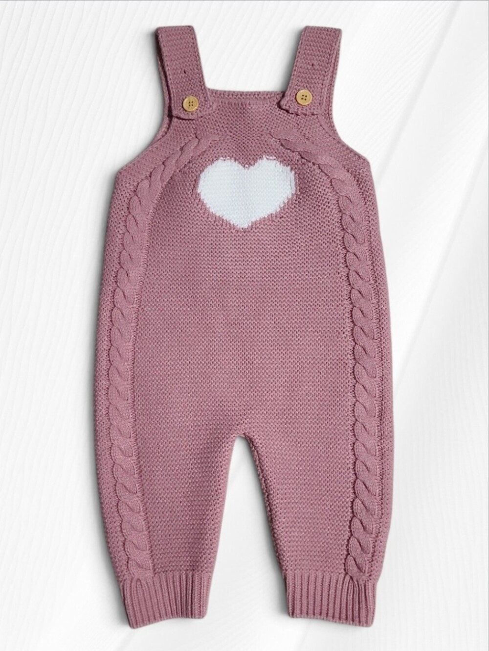 💥Sweet Pink Knit Heart Baby Overalls Romper 6-9M